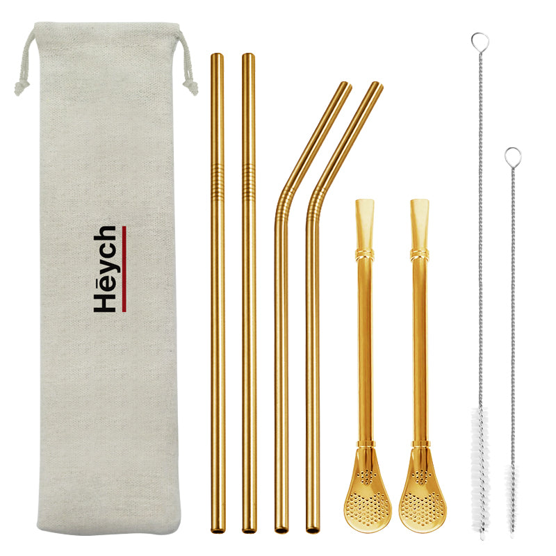 Heych 6 Stk.Edelstahl Strohhalme Set (Farbe: Gold)